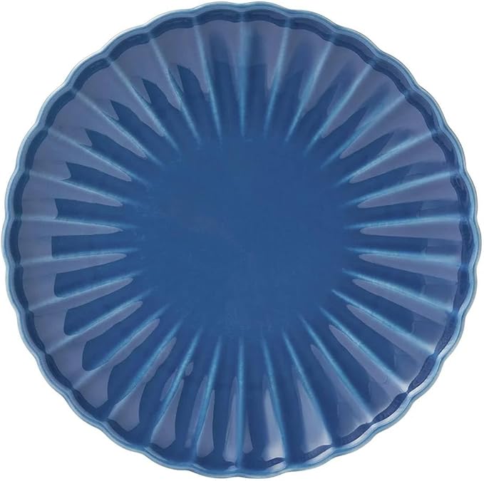 12-Piece Stoneware Dinnerware Set Scalloped Design Blue
