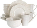 6-Piece Stoneware Dinnerware Set – Textured Plates Bowls &amp Mugs with Elegant High-Gloss Finish (White)