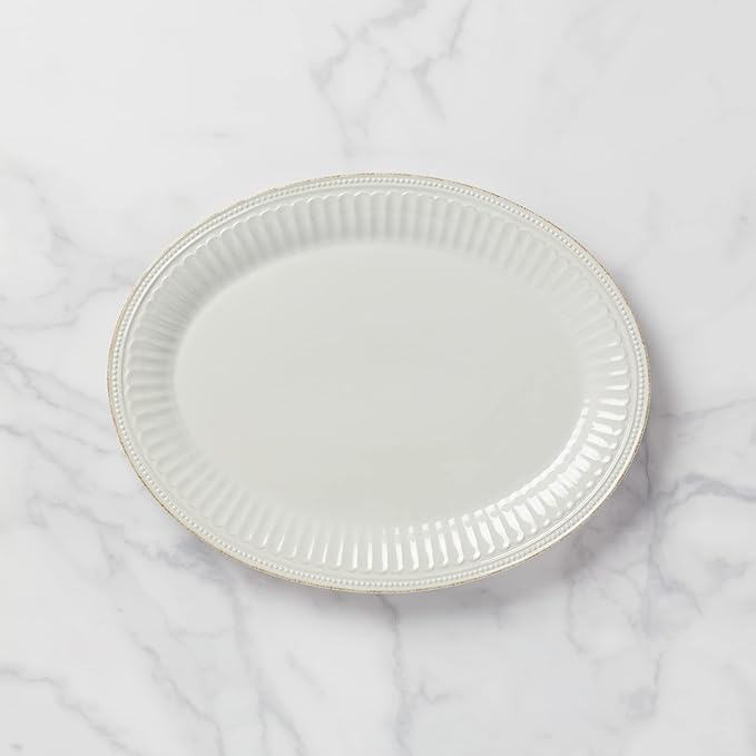 Lenox Serveware Lenox French Perle Groove White Serving Platter Oval Shape 16-Inch Stoneware Dishwasher Safe Turkey Platter for Thanksgiving Winter Hosting Christmas Serving (White 1 Piece)
