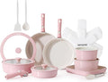 SENSARTE 24 Piece Ceramic Pots and Pans Set Nonstick Detachable Handle Cookware Induction Kitchen Cookware Set with Removable Handle Healthy Non Stick for RV Dishwasher＆Oven Safe PFOA Free (Pink)