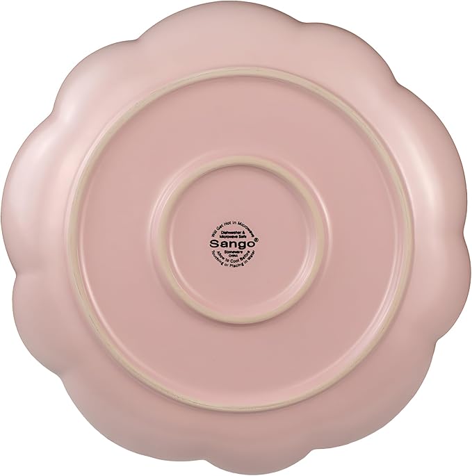 Sango 12 Pieces Scalloped Dinnerware Set Modern Pink Dishes for 4 Premium Serving Plates &amp Bowls Sets Chip Resistant Ceramic Dishware Kitchen Dish Microwave &amp Dishwasher Safe Bethany