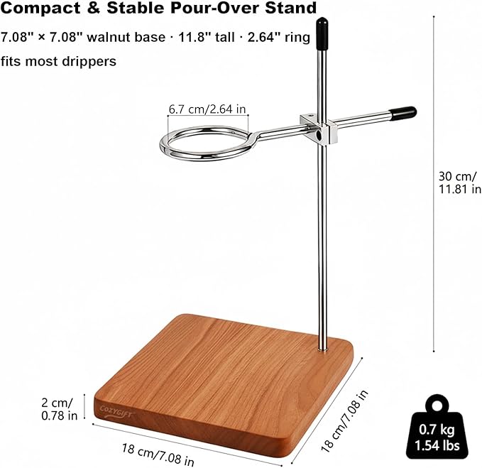 Pour Over Coffee Stand with Solid American Cherry Base Height Adjustable Coffee Dripper Stand Wooden Brewing Station for V60 Elegant Gift for Home Barista &amp Kitchen Décor