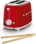 Smeg TSF01RDUS 50's Retro Style Toaster Bundle with Bamboo Tongs - (Red) 2 Slice