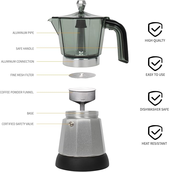 6 Cup Manual Espresso Maker Small Espresso Machines for Home Cuban Coffee Maker with Detachable Base &amp Overheat ProtectionCafeteras Electricas Modernas Moka Pot Greca Electrica De Cafe Gift
