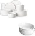 MALACASA 18 Pieces Porcelain Dinnerware Set Bundles 8.85 Large Pasta Bowls Set of 4