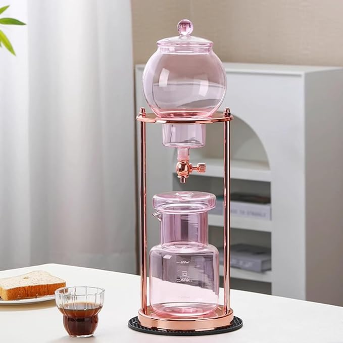 Cold Brew Coffee Tower Ice Drip Coffee Machine with Slow Drip Technology Metal Bracket 600ml Large Capacity Glass Pot for Home Office 4-6 Cups