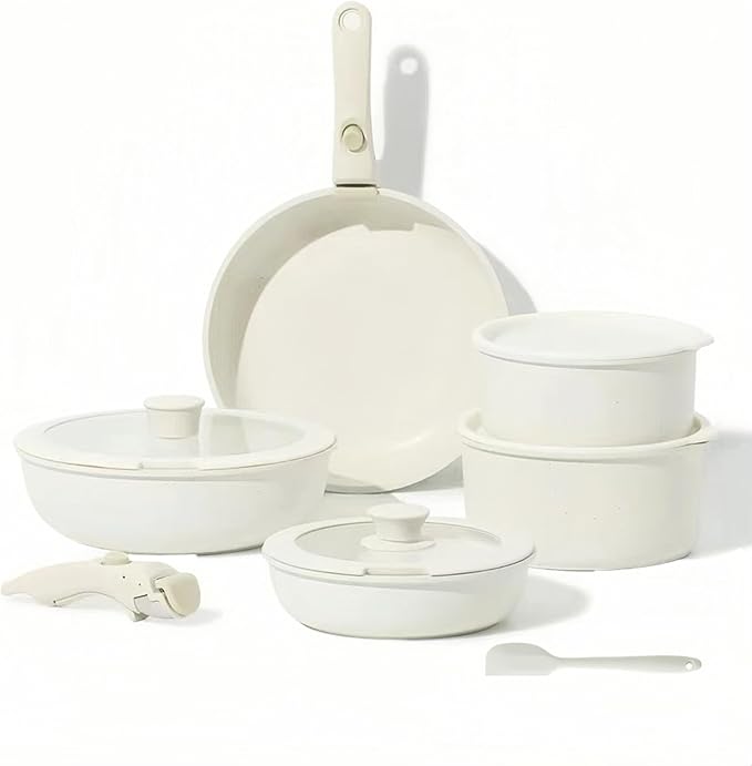 12pcs of Healthy Ceramic Cookware SetInduction Kitchen Cooking Sets with Detachable HandlePots and Pans Set Non StickNon Toxic Cookware Set RV Camping Stackable Pots Kitchen SetPFAS/PFOA Free