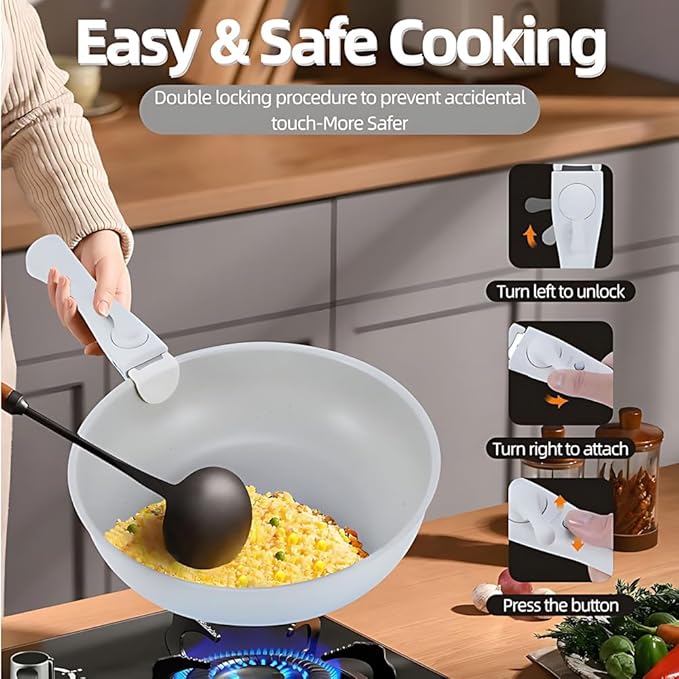 Cookware Set 15Piece Gourmetific Cookware Detachable Handle Set Nonstick Maifan Cookwares Sets Stackables Non-Stick Ceramic Coating PFOA FreeOven Safe