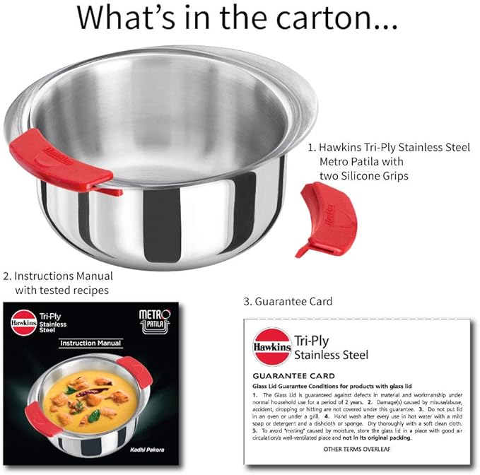 Hawkins 2 Litre Metro Patila Triply Stainless Steel Tope Induction Bhagona Tapeli Silver (SSP20)