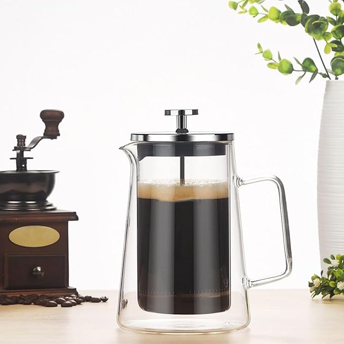 Glass Pressure Pot Double-Wall Insulated Design 22cmx11.3cmx10.2cm French Coffee Press Portable Coffee Maker Easy To Use &amp Clean For Camping Travel Tea Cafe Home Office