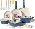 23Pcs Ceramic Cookware Set Non Stick Pots and Pans Set Non Toxic with Detachable Handle Induction Kitchen Cookware Set Space Saving Oven &amp Dishwasher Safe Navy