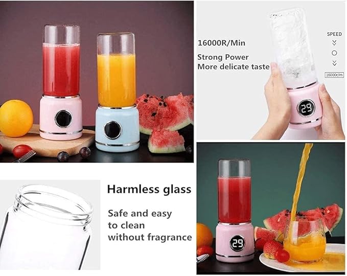 Portable Blender USB Rchargeable Fruit Mixer Machine Personal Size Blenders Moothies And Shakes with 2 Juicer Cup Glass (Color : Pink)