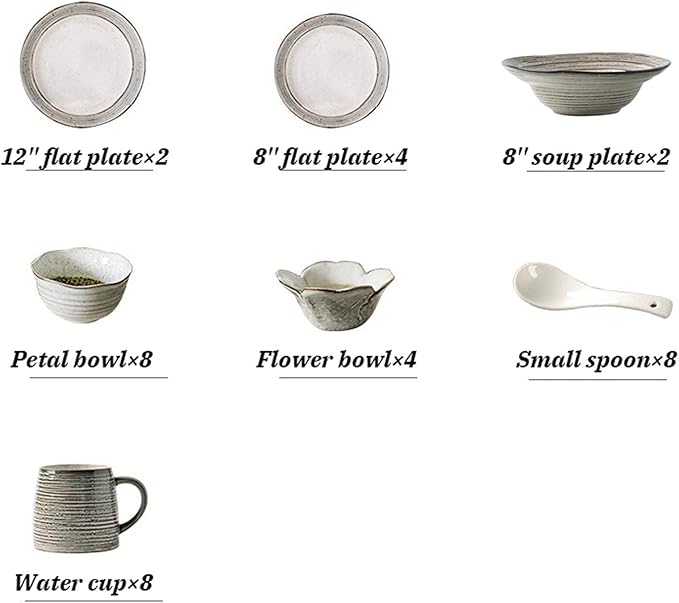 Ceramics Dinner Sets Retro Steak Plates and Cereals Bowls Sets | 36 Pieces Gradient Thread Porcelain Dinnerware Combination Set for Wedding Gifts and Restaurant
