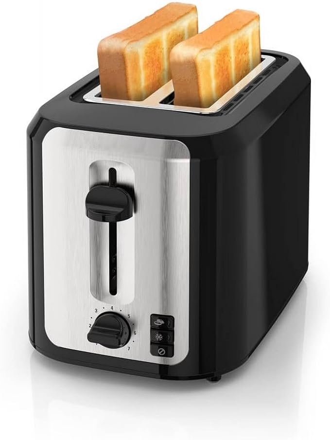 2-Slots Bread Toaster with Extra Wide Slots Multiple Toast Settings Removable Crumb Tray Black and Stainless Steel Finish