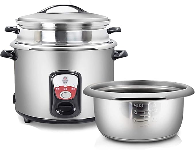 Rice Cooker and Steamer-Warm Function 304 Stainless Steel Liner with Spatula and Measuring Cup for 4-8 People (5L) ()
