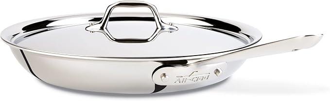 All-Clad D3 3-Ply Stainless Steel Fry Pan with Lid 12 Inch Induction Oven Broil Safe 600F Pots and Pans Cookware &amp D3 Stainless Steel Frying Pan 8 and 10 Inch Cookware Set 2 Silver