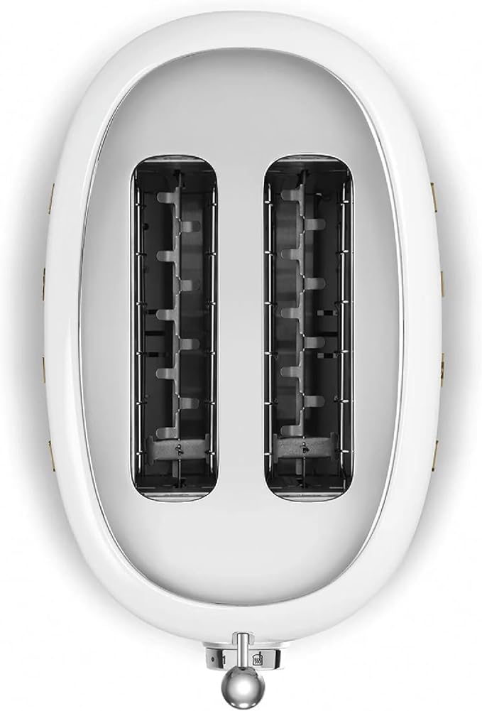 Smeg 2-Slice Toaster Stainless Steel OVO Collection Two Slice Toaster with 6 Presets and Removable Crumb Tray (Glossy White) (Renewed)