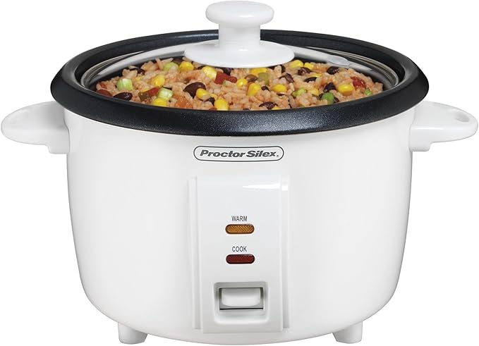 Proctor Silex Rice Cooker &amp Food Steamer 8 Cups Cooked (4 Cups Uncooked) White (37534NR)