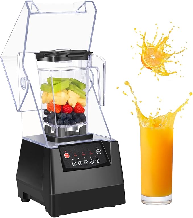 Portable Blender 2L Commercial Soundproof Multifunction Smoothie Blender 17000 RPM Shredded Ice with Hood Soundproof Smoothie Blender for Milk Tea Coffee Dessert Shop
