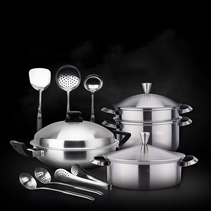 Pot Set Cookware Set Cooking Utensils Stainless Steel Kitchen Cookware Collection Cookware Pans and Pots Perfect for Stir Fry Grill Roast Sauce Soup Cookware Cooking Set