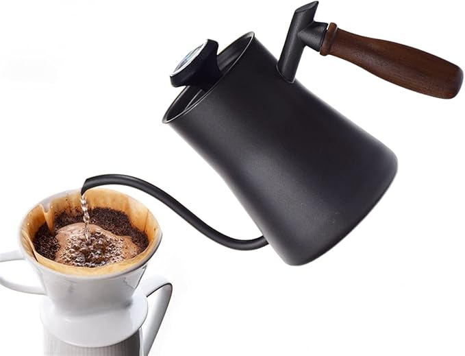 Liudan Coffee Maker Coffee Kettle Pour Over Coffee Dripper Kettle Gooseneck Stainless Steel Tea Pot with Wooden Handle Perfect for Coffee Lovers 550ml Coffee Press (Color : Black)