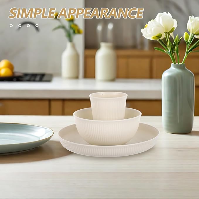 Ciieeo 18pcs Dinnerware Set Reusable Plates and Bowls Sets for 6 Unbreakable Plates Dishes Bowl Cup Dishwasher and Microwave Safe