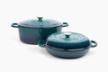 Larder &amp Vine 4-Piece Enameled Cast Iron Cookware Set: 8 Quart Dutch Oven with Lid 3.6 Quart Braiser with Lid Cast Iron Cookware with Oversized Handles Oven Safe up to 500°F (Bondi)
