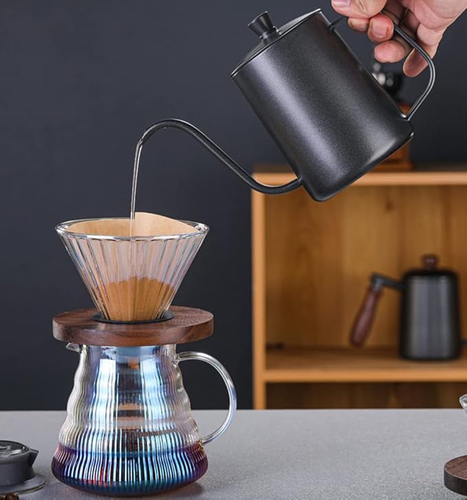 Pour Over Coffee Maker Set with Dripper500ml Glass Coffee Server SetV60 Glass Coffee Dripper with Wood Base for Home Office Gift