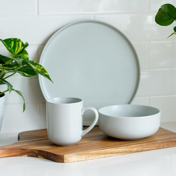 Everything Kitchens Modern Flat 12-Piece Dinnerware Set | Stone Gray