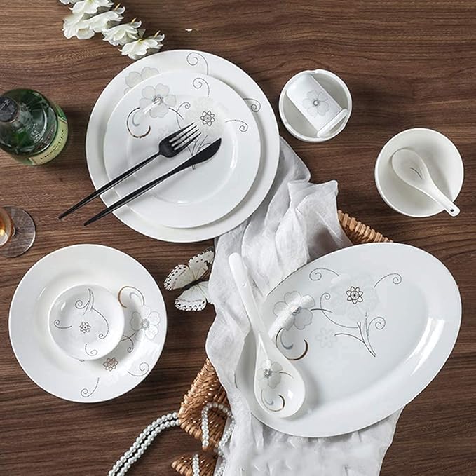 Dinnerware Set Dinner Party Tableware Service Set Ceramics Dinnerware Set with 46-Piece Bowl/Stockpot/Dish/Spoon|Bone China Dinner Sets Flower Pattern Porcelain Combination Set