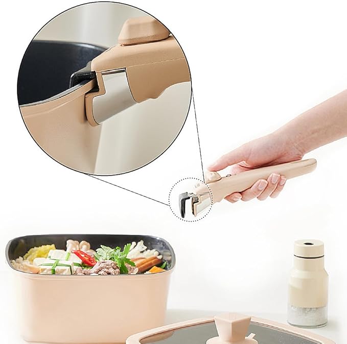 Bohog IH ceramic coating square cookware set with lid &amp magic handle 11P Beige