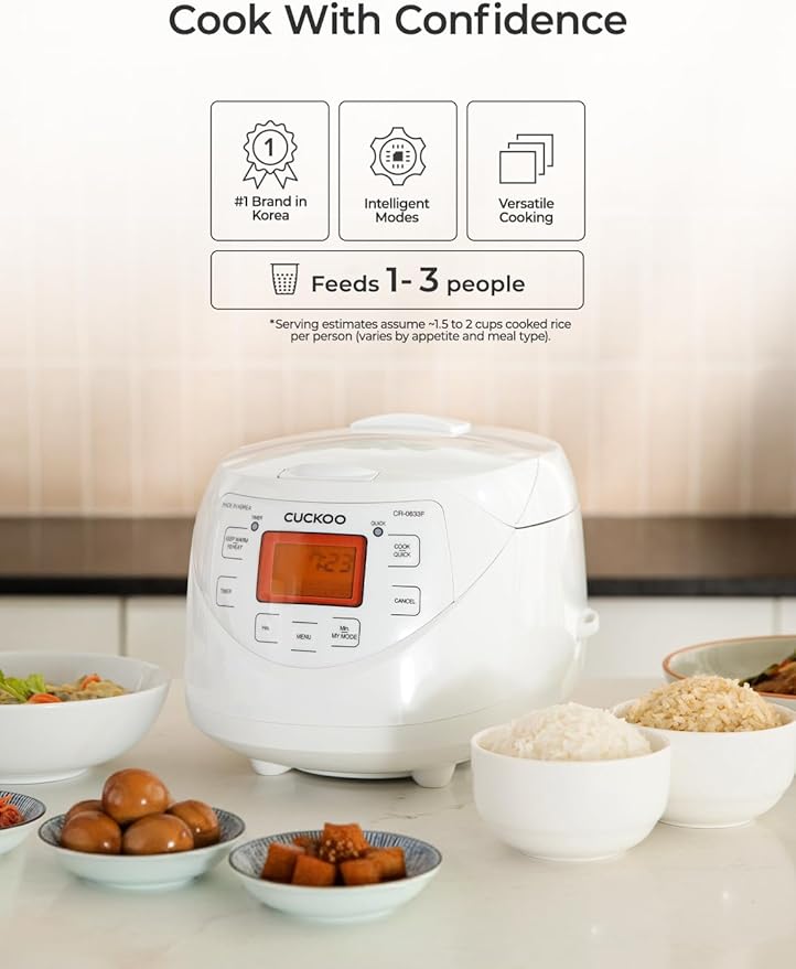 CUCKOO Micom Rice Cooker 6 Cup Uncooked / 12 Cup Cooked Korean Fuzzy Logic Rice Cooker with Delay Timer &amp Keep Warm Setting Versatile Food Steamer with Non-Stick Inner Pot White (CR-0633F)