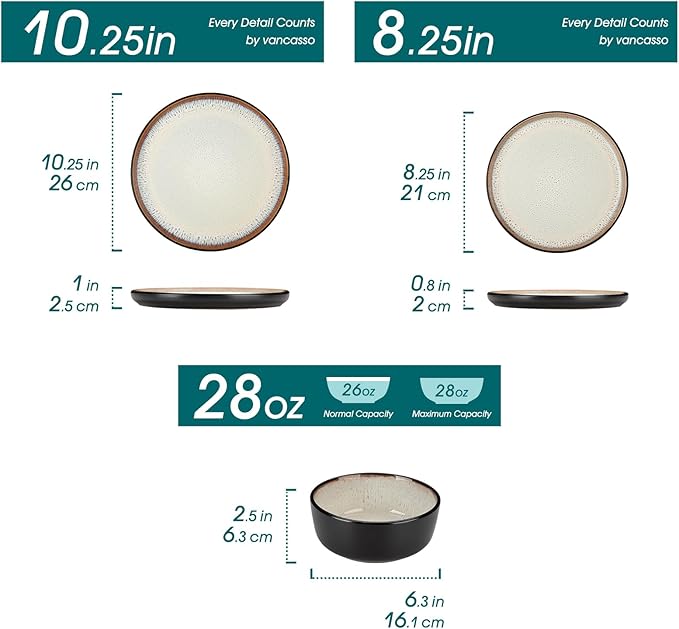vancasso Plates and Bowls Sets 24 Pieces Stoneware Dinnerware Sets for 8 Kitchen Dish Set Mircowave and Dishwasher Safe Ceramic Dishware Light Cream Series AMBER