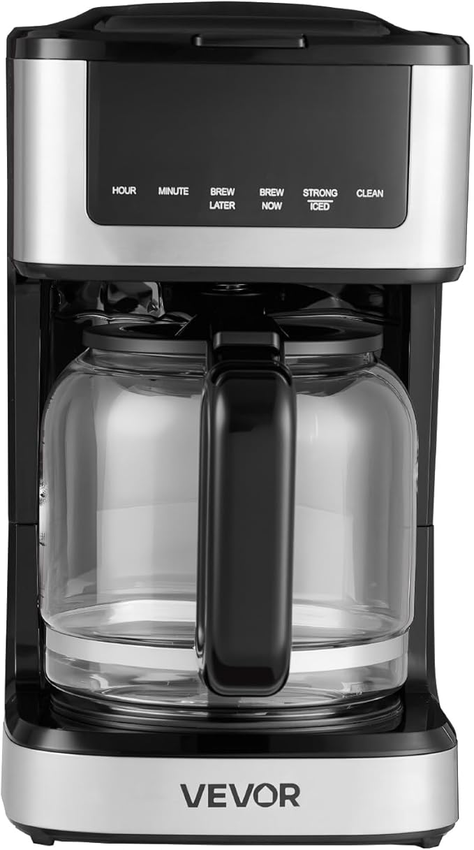 VEVOR Programmable Coffee Maker 12 Cup Programmable Drip Coffee Makers with Touch Screen 4-Hour Keep Warm Coffee Makers Drips 2 Brew Strengths Drip Coffee Machine for Home 24-Hour Programmable