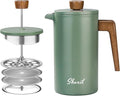 French Press Coffee Maker 34oz Stainless Steel Green Coffee Press Real Wood Handle Double Wall Insulated French Coffee Press with Dual-Filter Screen Perfect for Camping &amp Kitchen Use