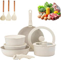 Cookware Set 5/11 Piece Utensils Cookware Set Removable Handle Stackable Nonstick Cooking Set for Kitchen With All Stovetops for Kitchen (White 5PCS)