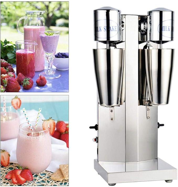 Milkshake Maker Commercial Electric Milkshake Maker 180W Double Head Drink Mixer Machine Stainless Steel Tea Drink Juice Mixer with 2pcs 800ml Cups and 2 Speeds Adjustable