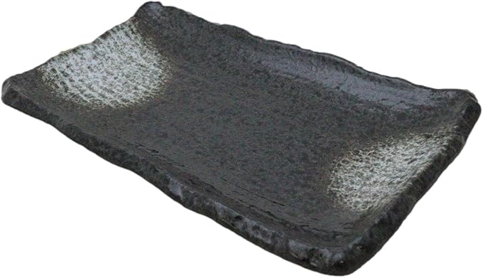 Ebros Gift Artistic Charcoal Grey Tone Hakumu Porcelain Collection Dinnerware Serveware Kitchenware Set Asian Japanese Restaurant Supply (Pack Of 5 Rectangular Wavy Sushi Plates)
