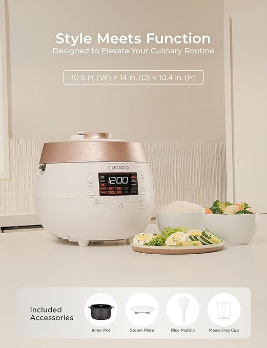 Cuckoo CRP-RT0609FW 6 cup Twin Pressure Plate Rice Cooker &amp Warmer with High Heat GABA Mixed Scorched Turbo Porridge Baby Food Steam (Hi/Non Press.) and more Made in Korea (White)