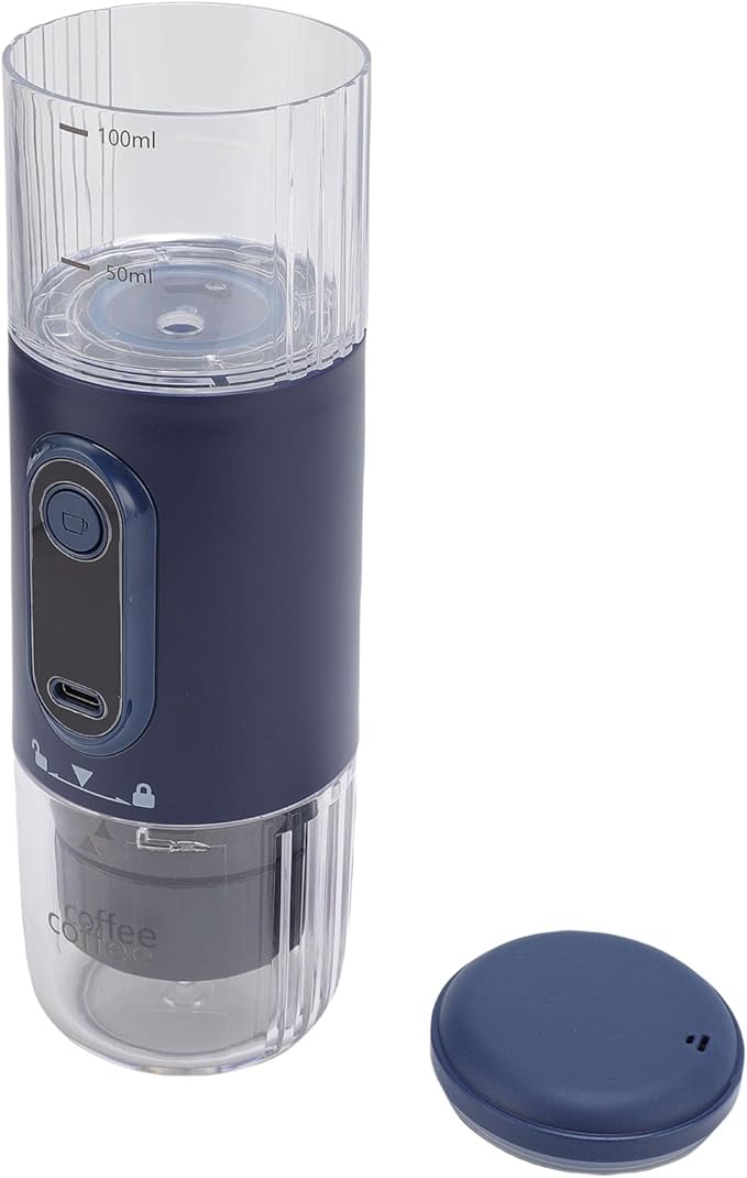 SUNGOOYUE Portable Coffee Maker Rechargeable 2500mAh Battery with Type C Cable and Coffee Grounds Basket for Travel Camping Hiking Fishing Picnic and Office Use (Navy Blue)