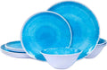 Melamine Dinnerware Sets 12 Pcs Melamine Plates and BowlsParty Plates and Bowls Sets Camping Dishes Set for 4 Unbreakable BPA Free Dishwasher Safe (Lake blue)