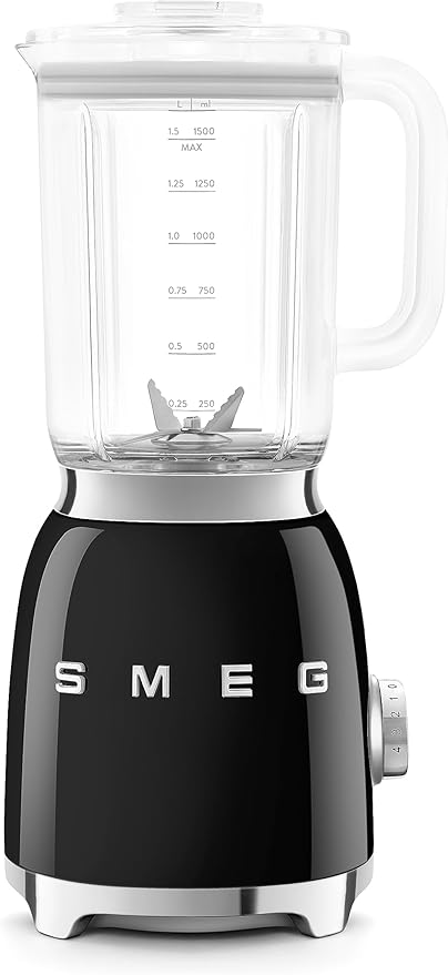 SMEG BLF03 Retro Style Blender – 600W Countertop Blender with 48 oz BPA-Free Jug 3 Speeds + Pulse Ice Crush &amp Smoothie Functions – 50s-Inspired Design-Black