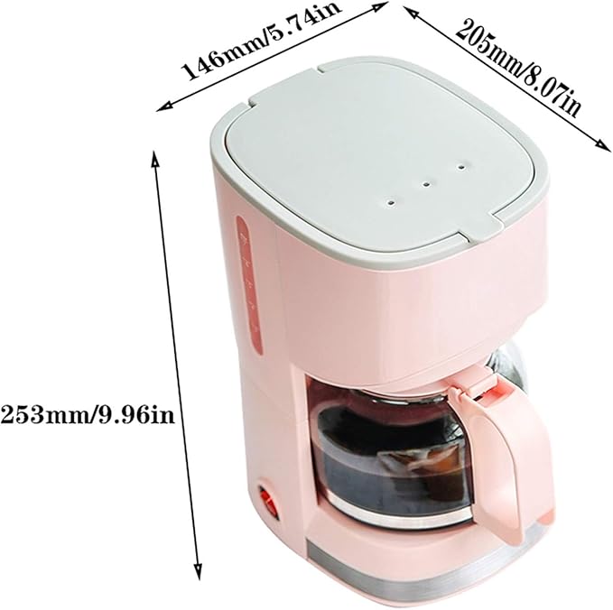 Electric Drip Coffee Maker - 550W Latte and Cappuccino Machine with Removable Filter and Hot Plate Black(Pink)