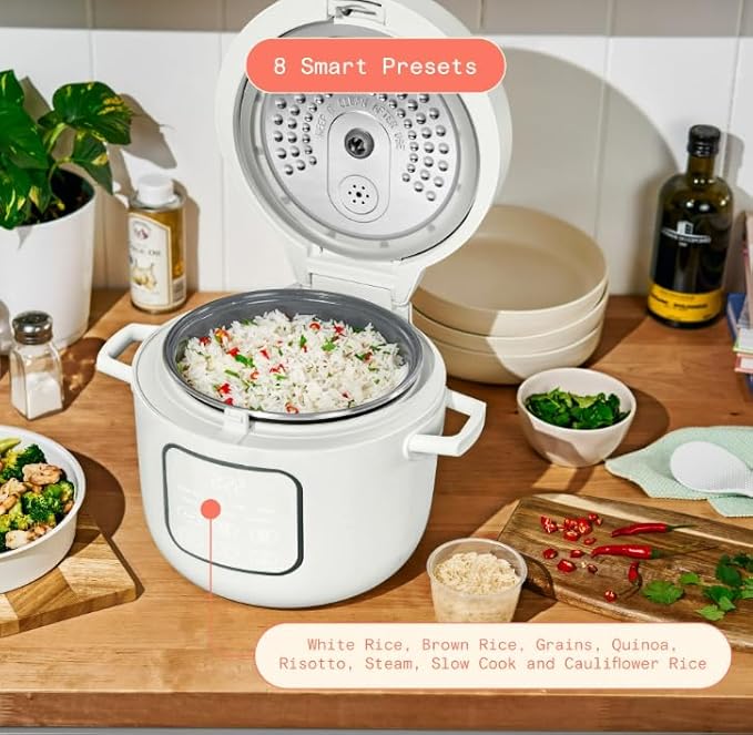 Beautiful 14-Cup Electric Rice and Grain Cooker Ceramic Nonstick Coating White Icing