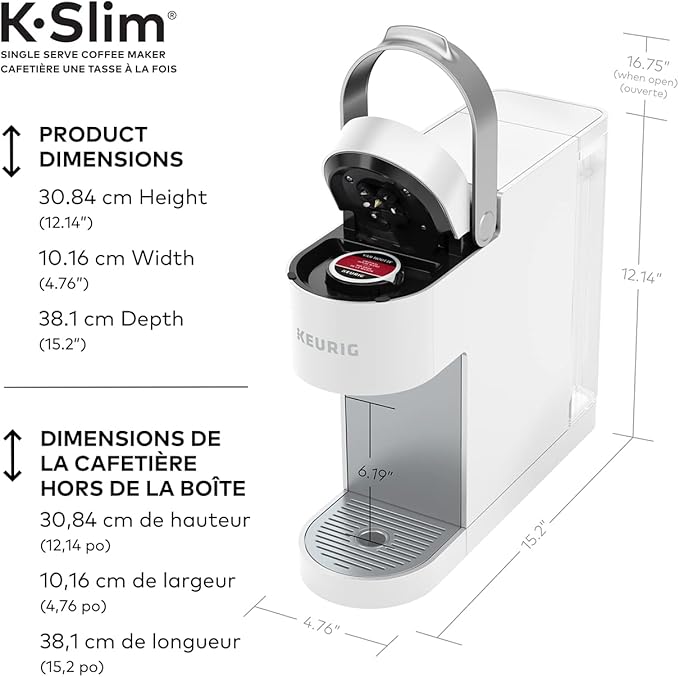 Keurig K-Slim Single Serve K-Cup Pod Coffee Maker Featuring Simple Push Button Controls And MultiStream Technology White