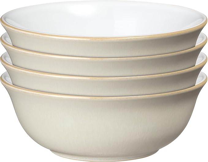 Denby - Linen Cream White Dinner Set for 4-12 Piece Ceramic Stoneware Tableware Plate &amp Bowl Set - Dishwasher Microwave Safe Crockery - Includes 4 x Dinner Plates Small Plates Cereal Bowls