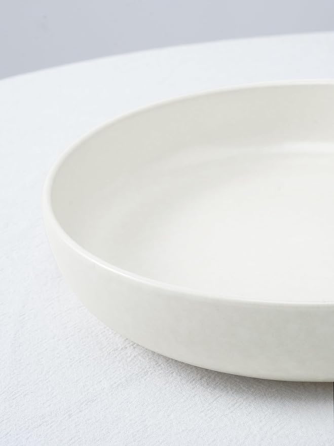 Famiware Milkyway Plates and Bowls Set 12 Pieces Dinnerware Sets and 4 Pieces Pasta Bowls Double Reactive Glaze Sturdy &amp Stackable Stoneware Dishes Set for 4 Matte White