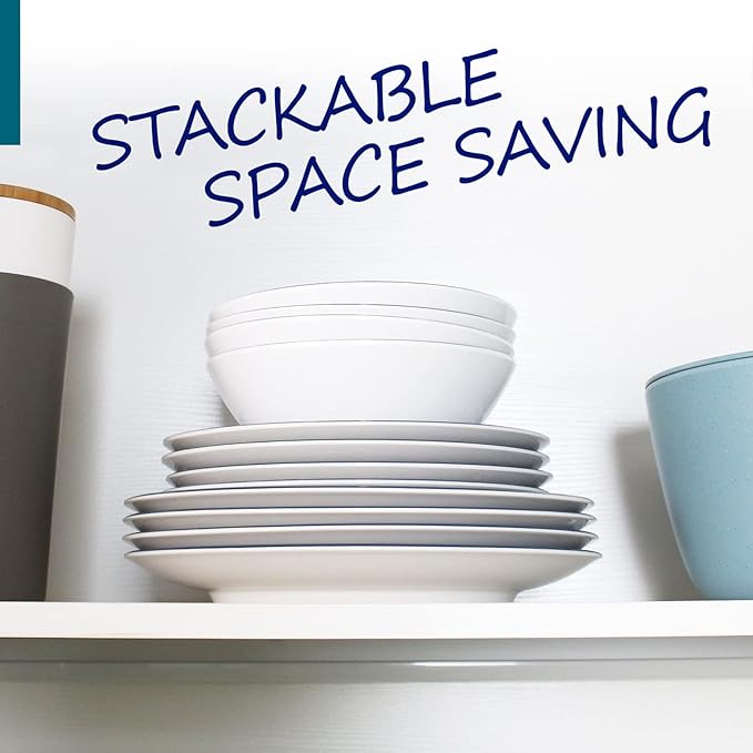 Melamine Dinnerware Set for 4-16 Pcs:Camping Dishes Set with Dinner PlatesSalad Plates Bowls and Cups.Lightweight and Unbreakable.Indoor and Outdoor Use.