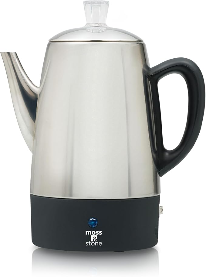 Moss &amp Stone Percolator Coffee Pot Electric 10 Cup Stainless Steel Coffee Maker. With Keep Warm Function 10 Cups Stainless Steel Percolator With Coffee Basket