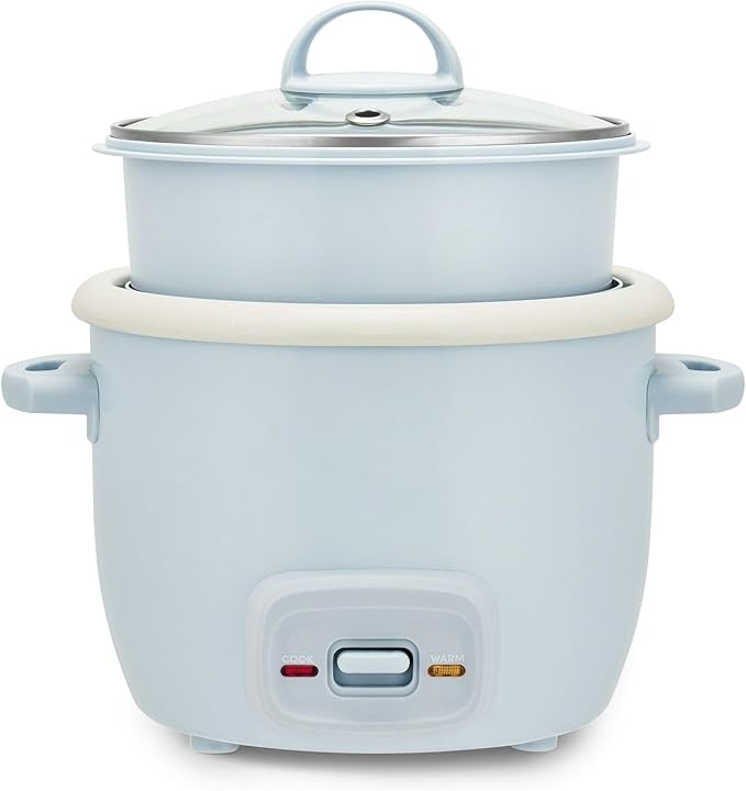 2-Cup Rice Cooker &amp Steamer - Blue - Nonstick Ceramic - Easy Cooking - Kitchen Appliance - Portable - Compact Design - Quick Meals